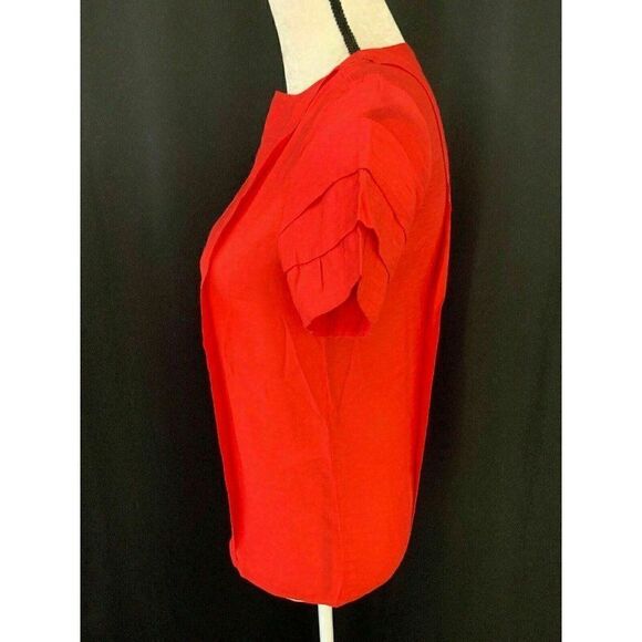 Zara Womens Solid Red Crew Neck Short Sleeve Top Blouse Viscose Nylon Xs - Picture 3 of 7